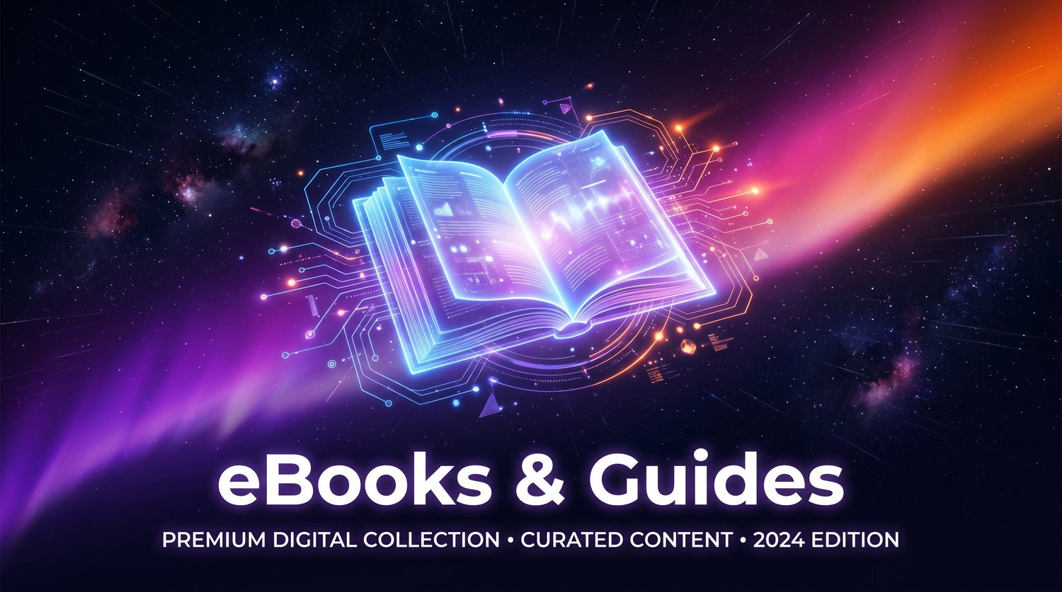 Purple gradient abstract cover with floating book icons and the text 'eBooks & Guides by Empyrix Pro' in bold white modern typography